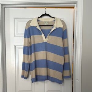 Apres June x LoMurr 100% Cashmere Blue and Cream Striped Collared Sweater